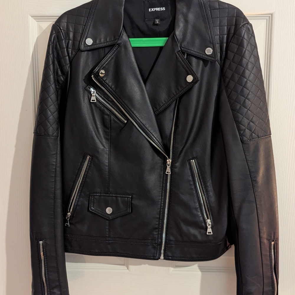 Express Women's Black Quilted Leather Jacket
